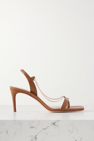 Porte 
Paire + Chain-Embellished Leather Slingback Sandals