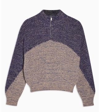 Topshop + Blue Wildland Zip-Up Knitted Jumper