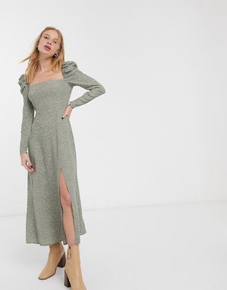 & Other Stories + Puff Sleeve Maxi Dress in Green