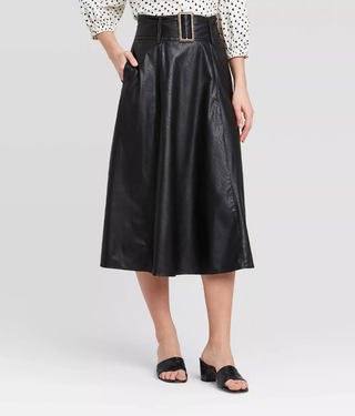 Who What Wear x Target + Mid-Rise Belted Swing A-line Midi Skirt