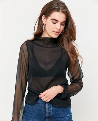 Urban Outfitters + Catherine Sheer Chiffon Mock Neck Blouse