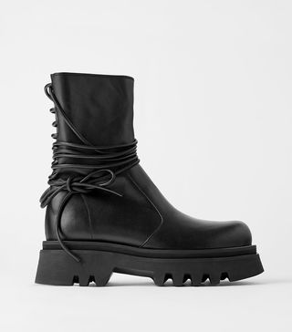 Zara + Leather Tied Ankle Boots