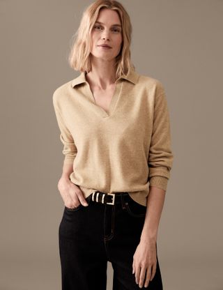 Marks & Spencer + Pure Cashmere Collared Relaxed Jumper