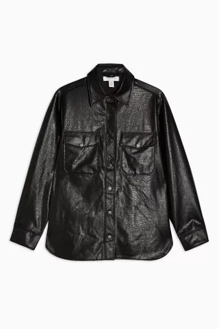Topshop + Black Faux Leather Crocodile Shirt