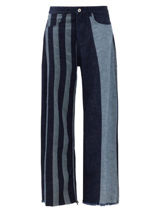 Marques'Almeida + Patchwork Striped Wide-Leg Jeans
