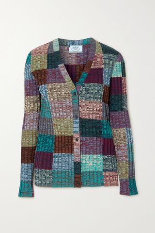 Prada + Ribbed Patchwork Wool and Silk-Blend Cardigan