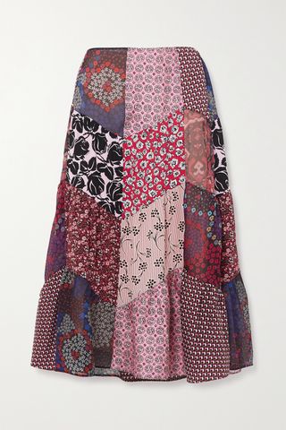 Prada + Patchwork Printed Silk-Blend Crepe Midi Skirt