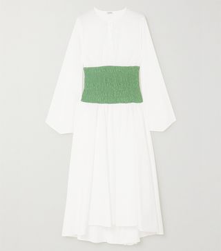 Loewe + Two-Tone Smocked Cotton-Blend Poplin Midi Dress