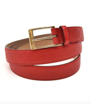 Vintage Gucci + Red Leather & Gold-Tone Buckle Belt