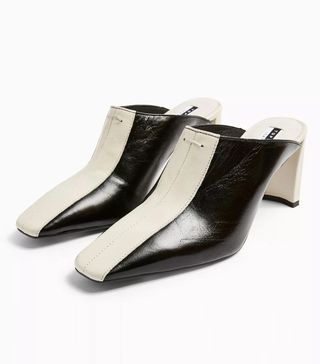 Topshop + Judy Leather Black Elongated Mules