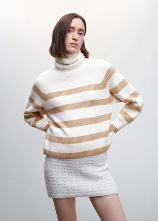Mango + Striped Turtleneck Sweater