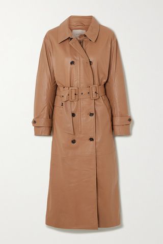 Munthe + Belted Double-Breasted Leather Trench Coat