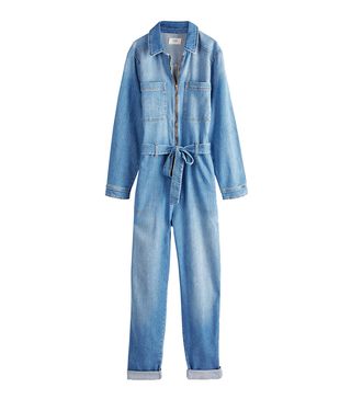 hush + Joanie Denim Boiler Suit in Washed Blue