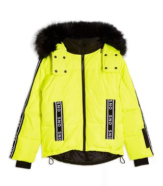 Topshop SNO + Neon Yellow Logo Ski Jacket
