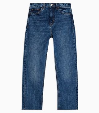 Topshop + Considered Mid Blue Raw Hem Organic Cotton Straight Jeans