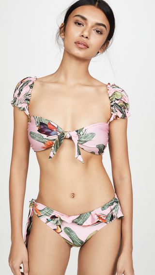 PatBO + Tropical Print Cap Sleeve Bikini Top