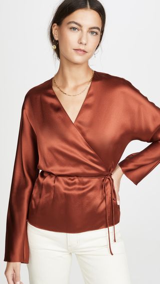 Vince + Wrap Silk Tie Blouse