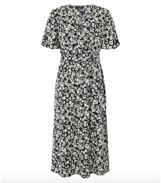 New Look + Black Floral Wrap Midi Dress
