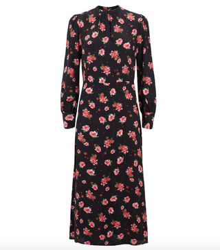 New Look + Black Floral High Neck Cuffed Midi Dress