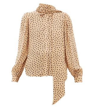 Ganni + Pussy-Bow Polka-Dot Crepe Blouse