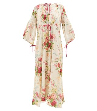 D’Ascoli + Clarita Drawstring Floral-Print Cotton Maxi Dress