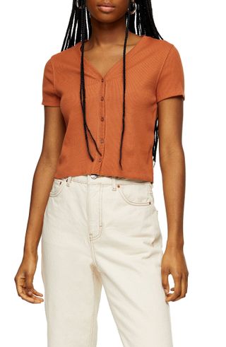 Topshop + Button-Up Ribbed Tee
