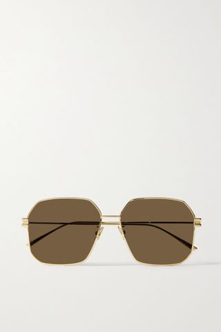 Bottega Veneta + Hexagon-Frame Gold-Tone Sunglasses