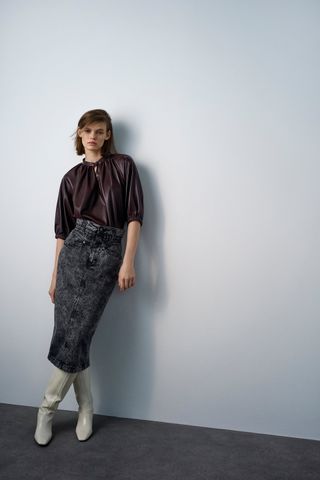 Zara + ZW Premium ’80s Skirt in Acid Black