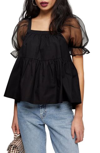 Topshop + Organza Sleeve Peplum Blouse