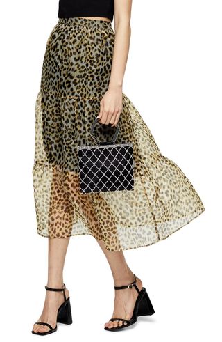 Topshop + Leopard Print Organza Midi Skirt