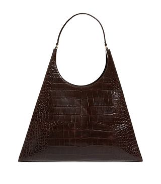 Staud + Large Rey Croc Embossed Leather Shoulder Bag