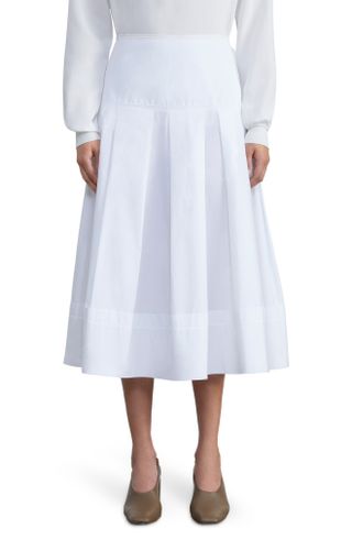 Lafayette 148 + Pleated Organic Cotton Poplin Midi Skirt