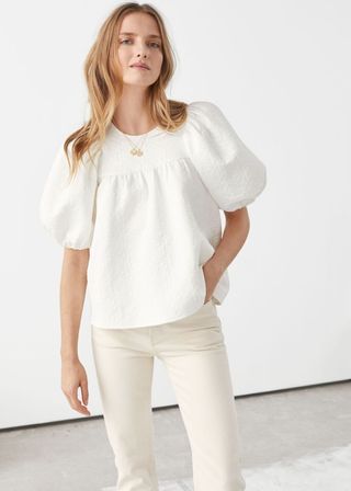 & Other Stories + Puff Sleeve Jacquard Blouse