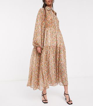 Ghospell + Oversized Smock Dress in Sheer Romantic Floral