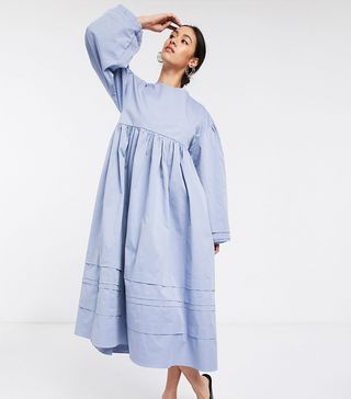 Ghospell + Extreme Oversized Smock Dress With Tie Open Back