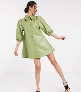 Ghospell + Oversized Shirt Dress in Faux Leather