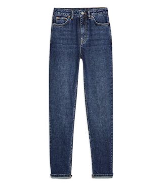 Topshop + Mid Blue Premium Mom Tapered Jeans