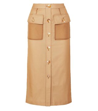Rejina Pyo + Lily Button-Detailed Cotton and Linen-Blend and Chiffon Midi Skirt