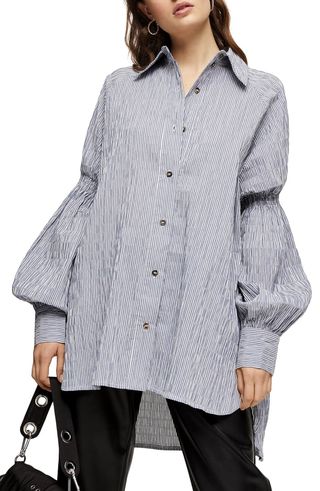 Topshop + Oversize Stripe Texture Button-Up Shirt