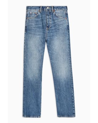 Topshop + Mid Blue Straight Leg Jeans