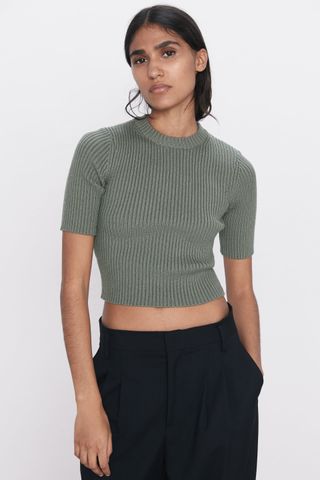 Zara + Ribbed Cropped Sweater
