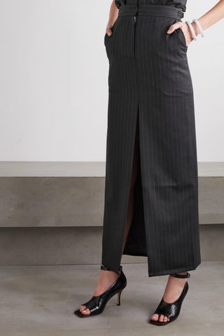 Wright Le Chapelain + Pinstriped Wool Maxi Skirt