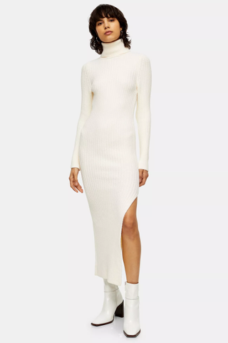 Topshop + Ivory Roll Neck Sweater Dress