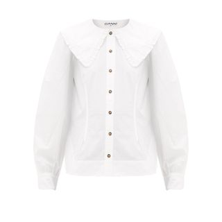 Ganni + Ruffled-Collar Cotton-Poplin Shirt