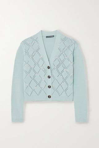 AlexaChung + Faux Pearl-Embellished Wool and Cotton-Blend Cardigan