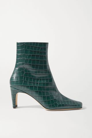 Staud + Eva Croc-Effect Leather Ankle Boots