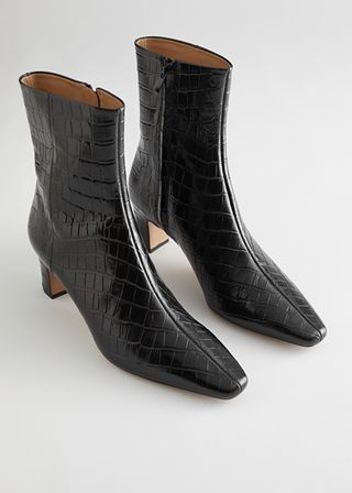 & Other Stories + Croc Leather Heeled Ankle Boots