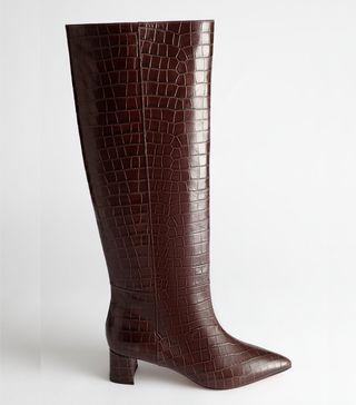 & Other Stories + Croc Leather Knee High Boots