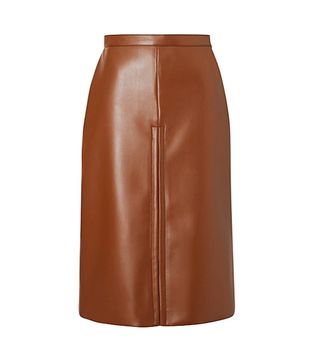 Burberry + Box Pleat Detail Faux Leather Skirt