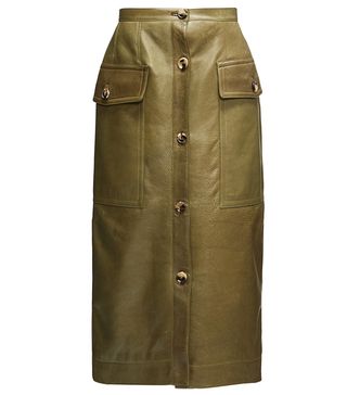 Marni + Button-Down Leather Midi Skirt